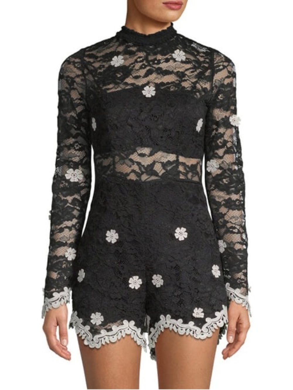 Alexis Crochet Lace Floral Bodysuit in Black and White
